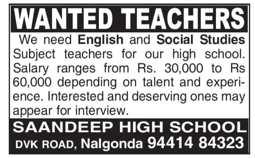 Hiring Teachers at Saandeep High School