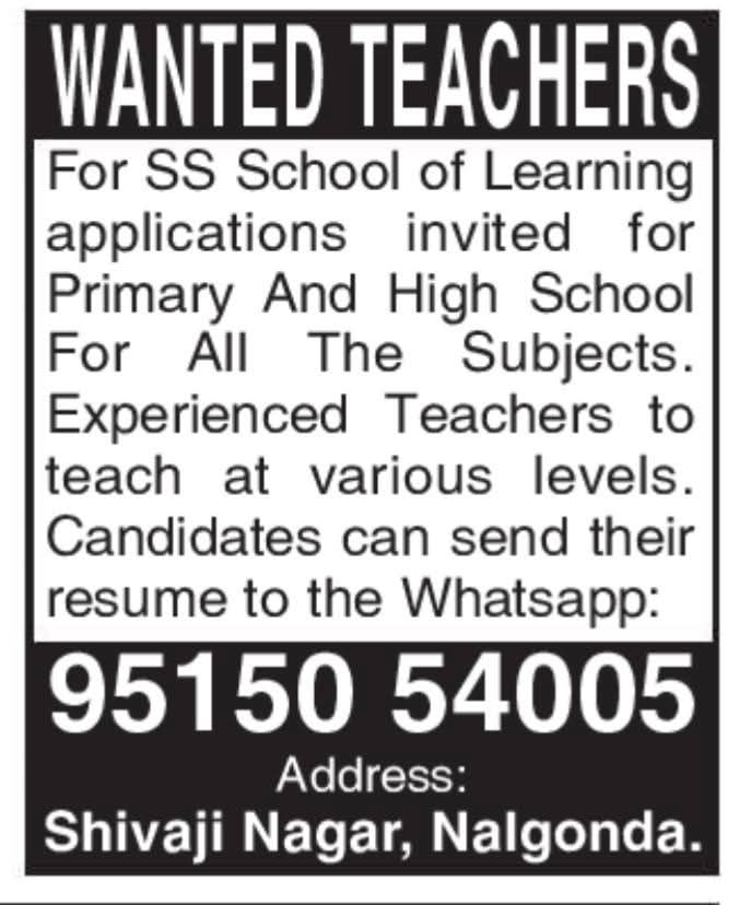 Hiring Teachers at SS School of Learning