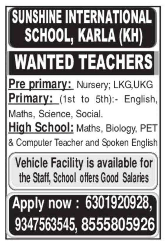 Hiring Teachers at Sunshine International School