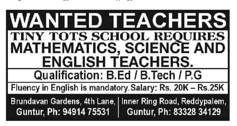 Hiring Teachers at Tiny Tots School