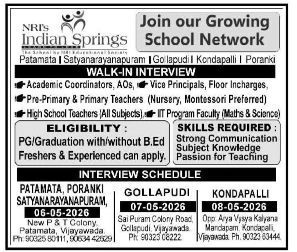 Hiring Teaching & Administrative Roles at NRI’s Indian Springs School