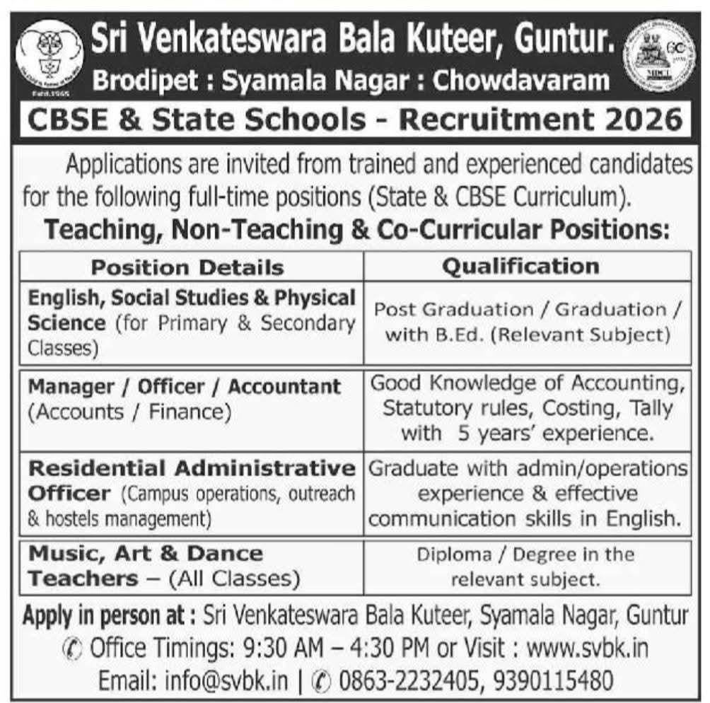 Hiring Teaching, Non-Teaching & Co-curricular Positions