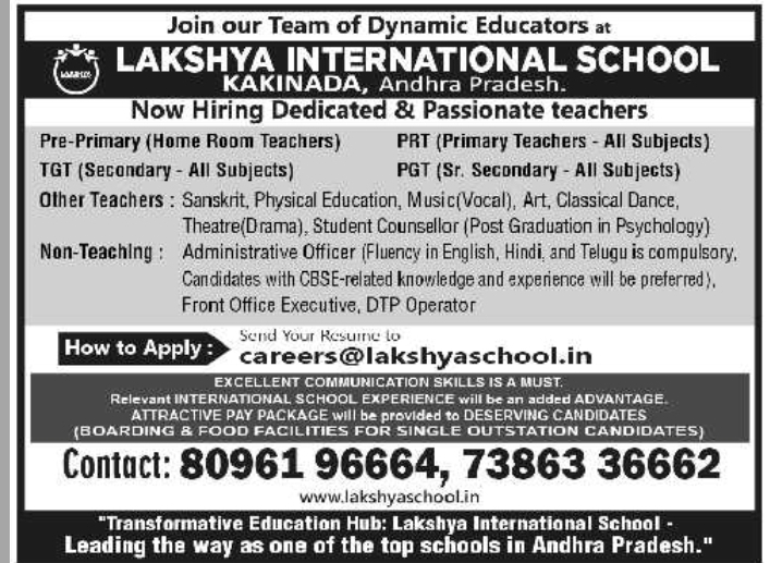 Hiring: Teaching & Non-Teaching Staff at Lakshya International School