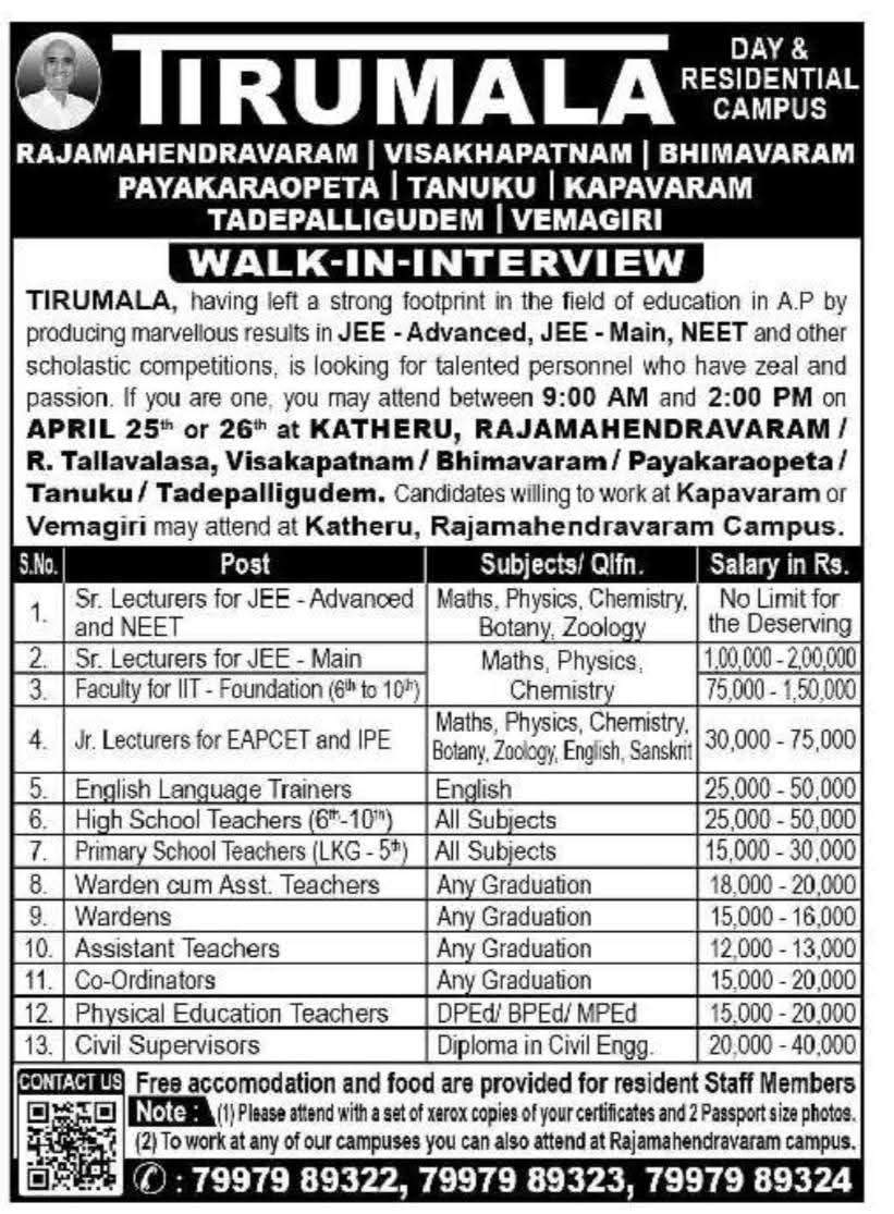 Tirumala Recruitment: Teaching & Non-Teaching Roles