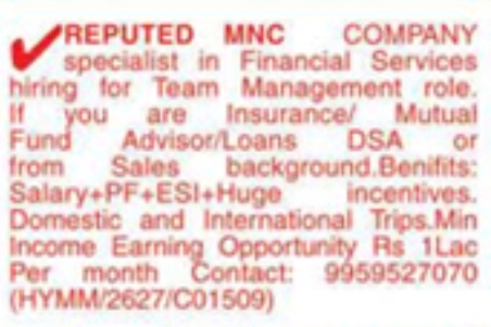 Hiring: Team Management at Reputed Financial Services MNC