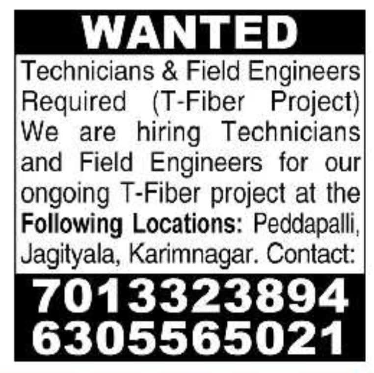Hiring Technicians & Field Engineers (T-Fiber Project)