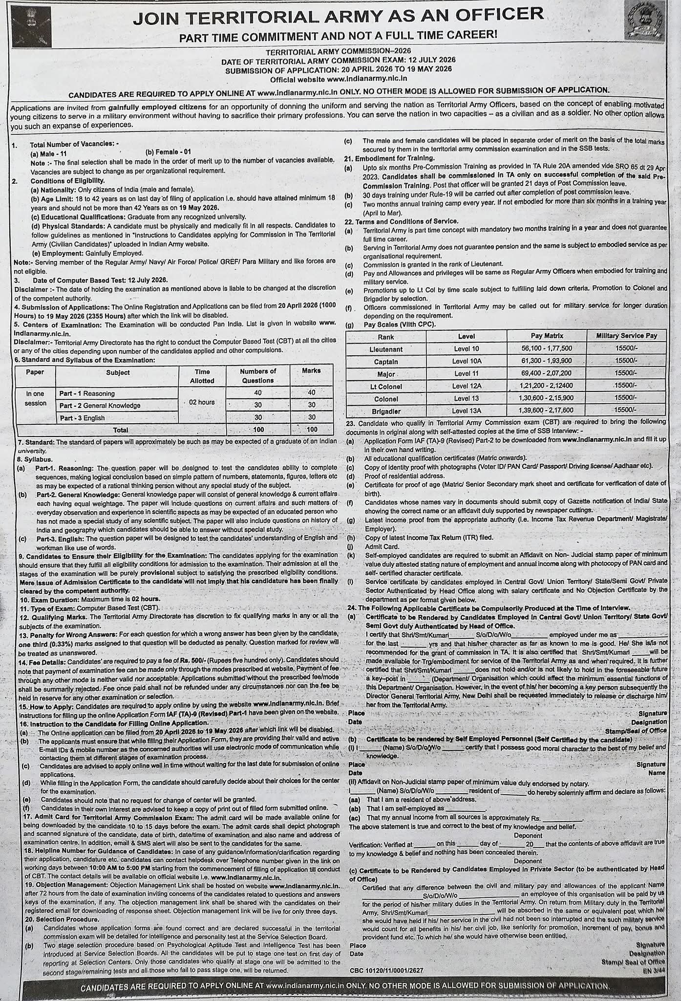Hiring Territorial Army Officers - 2026 Recruitment Drive