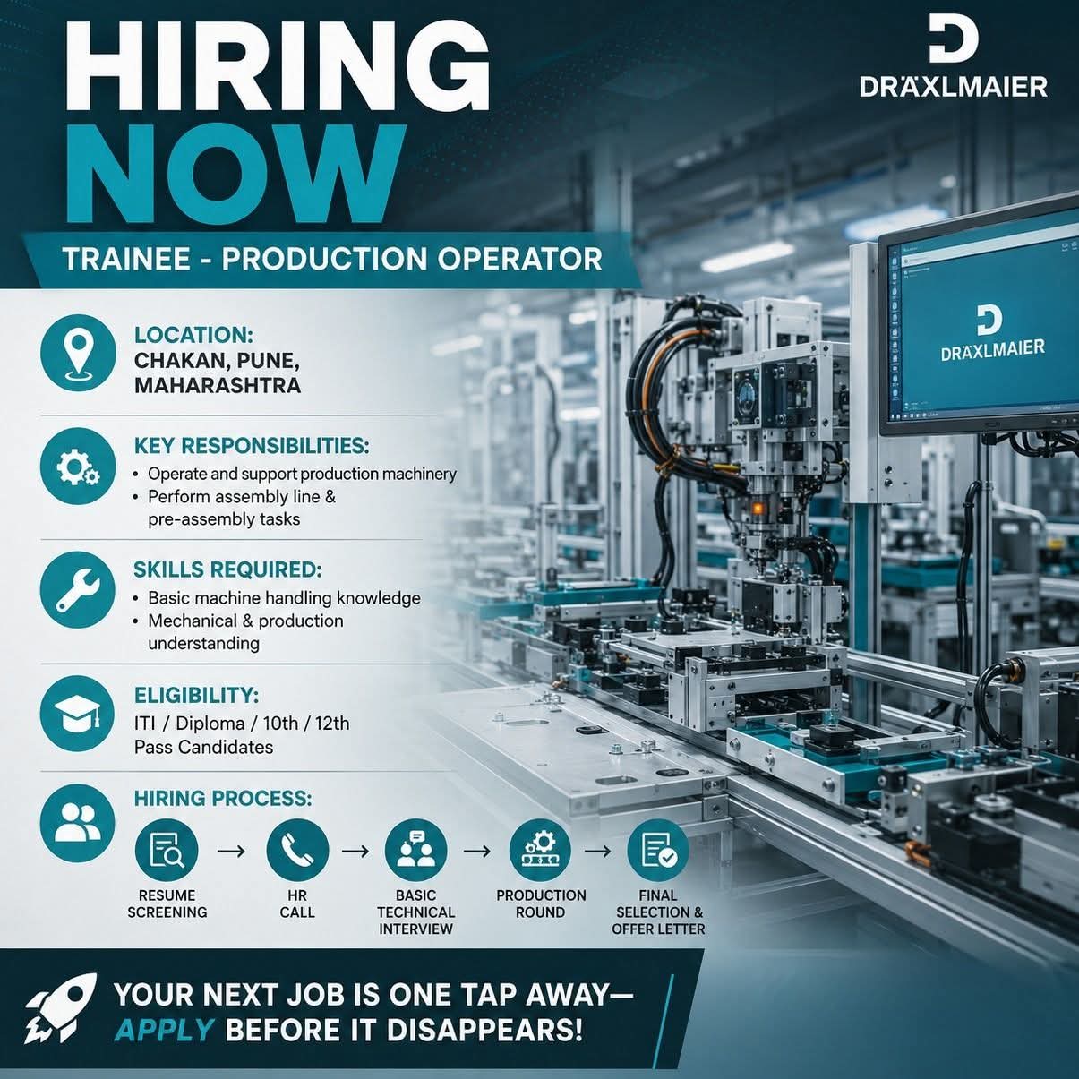 Hiring: Trainee – Production Operator (Chakan, Pune)