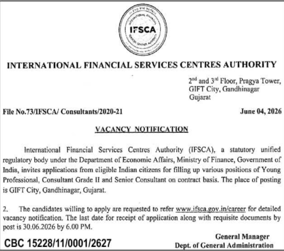 IFSCA GIFT City Recruitment Notification 2026