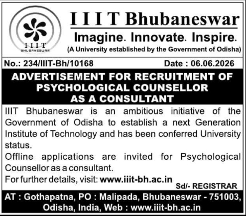 IIIT Bhubaneswar: Psychological Counsellor Recruitment
