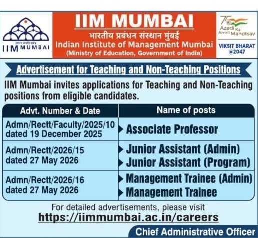 IIM Mumbai: Faculty & Staff Recruitment 2026