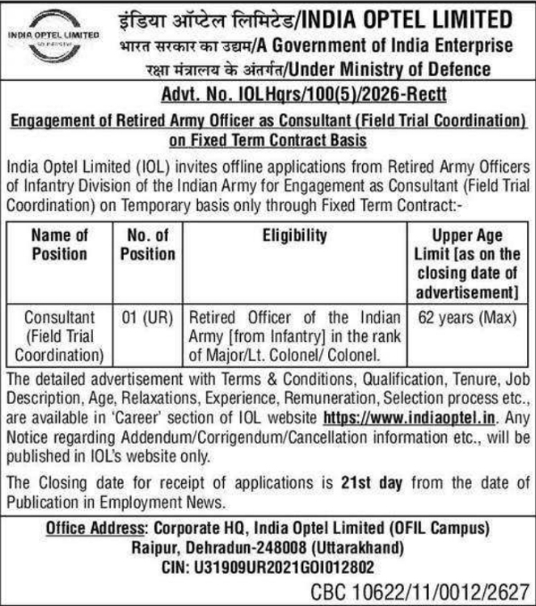 India Optel Limited: Consultant Recruitment 2026