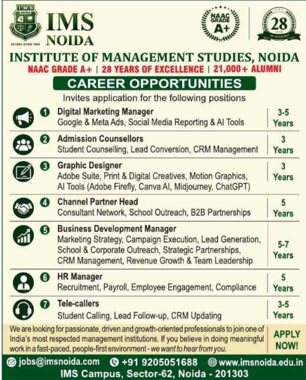 Institute of Management Studies, Noida: Recruitment 2026