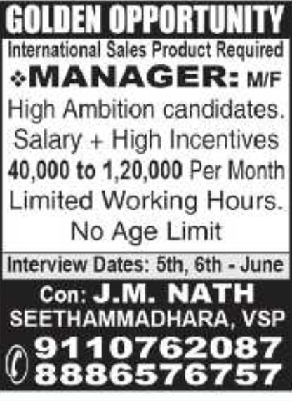 J.M. Nath: International Sales Manager Openings