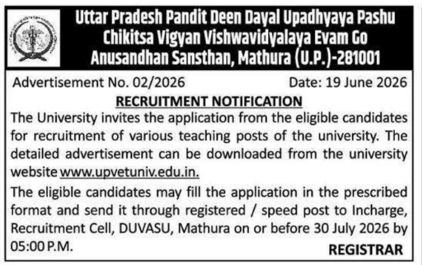 Job Opening: Teaching at DUVASU Mathura