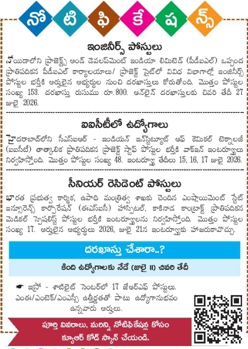 Job Notification: Engineers, Project Staff & Senior Residents Recruitment