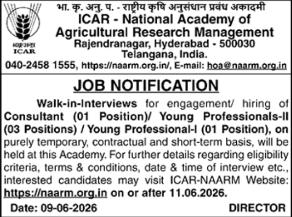 Job Notification – ICAR-NAARM, Hyderabad