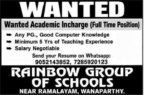 Job Opening: Academic Incharge
