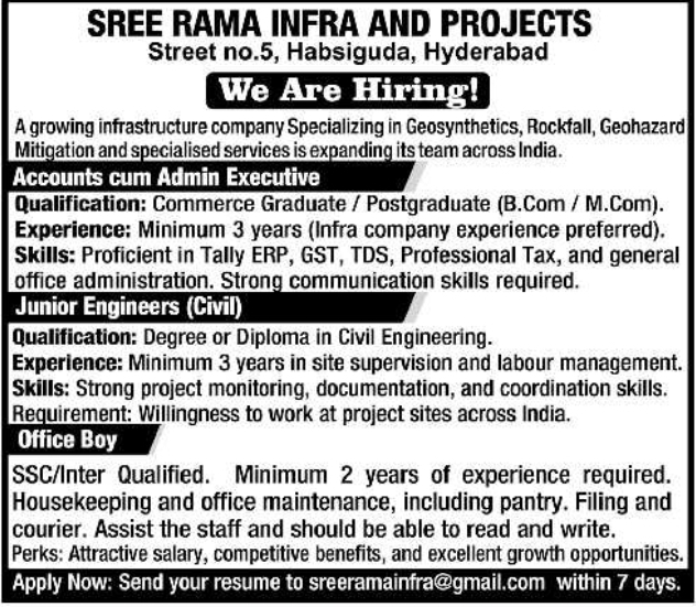 Job Opening: Accounts, Engineering, and Office Staff
