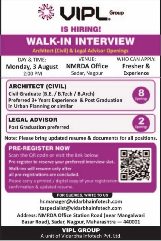 Job Opening: Architect (Civil) & Legal Advisor Positions