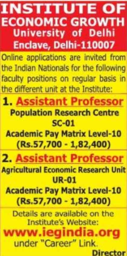 Job Opening: Assistant Professor Roles at Institute of Economic Growth