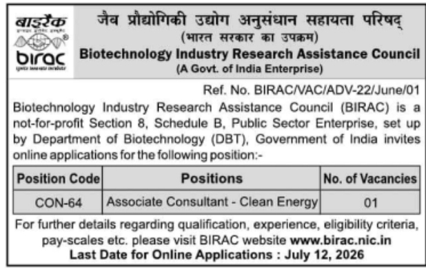 Job Opening: Associate Consultant  at BIRAC