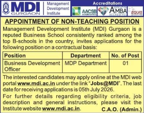 Job Opening: Business Development Officer at MDI Gurgaon