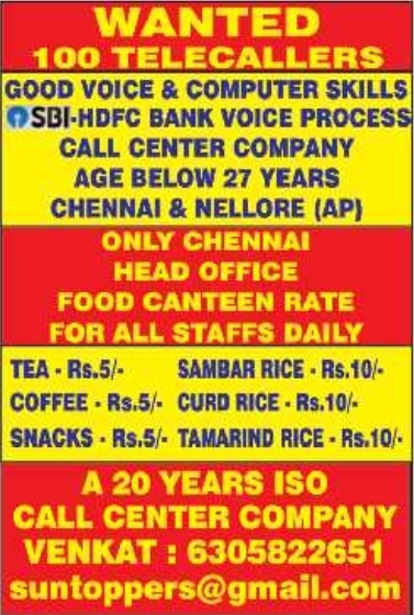 Job Opening: Call Center Telecallers