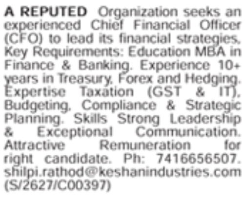 Job Opening: Chief Financial Officer (CFO)
