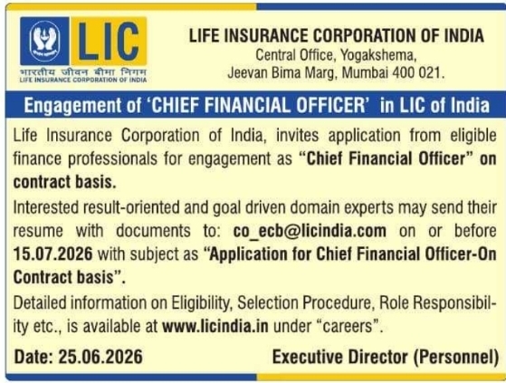 Job Opening: Chief Financial Officer Vacancy at LIC of India