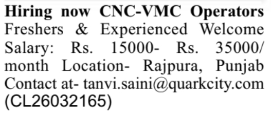 Job Opening: CNC-VMC Operators Recruitment