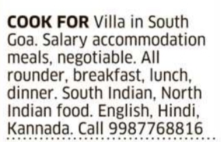 Job Opening: Villa Cook