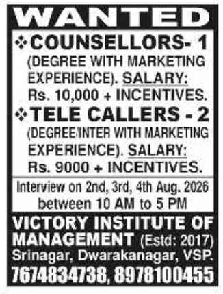 Job Opening: Counsellors & Tele Callers