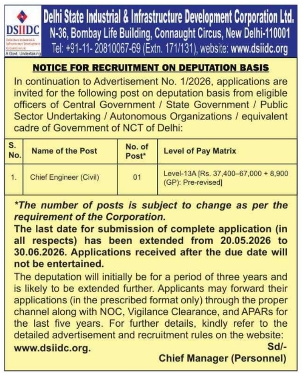 Job Opening: Deputation at DSIIDC