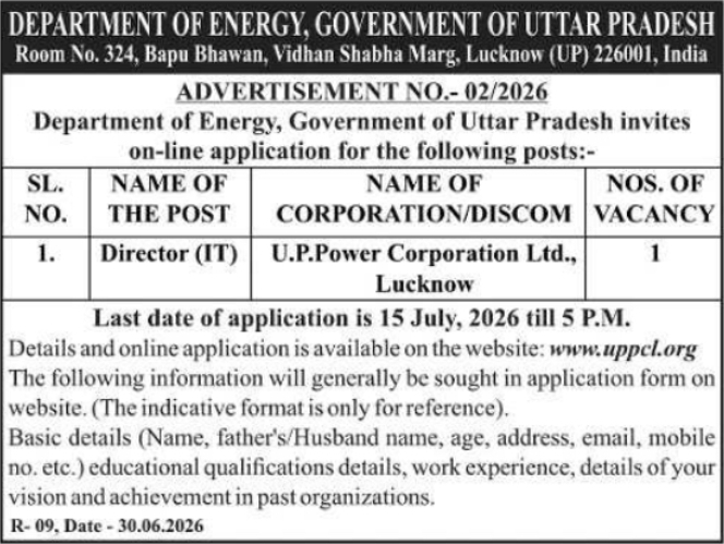 Job Opening: Director (IT) at U.P. Power Corporation Ltd.