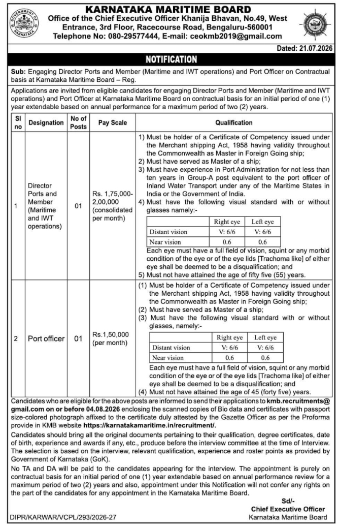 Job Opening: Director Ports & Port Officer