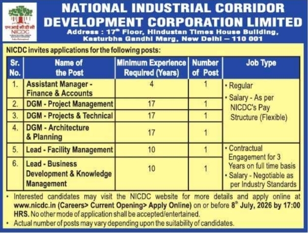 Job Opening: Executive at National Industrial Corridor Development Corporation Limited