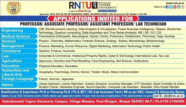 Job Opening: Faculty and Staff at Rabindranath Tagore University