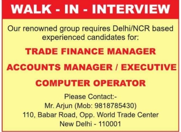Job Opening: Finance, Accounts, and Admin Roles in New Delhi