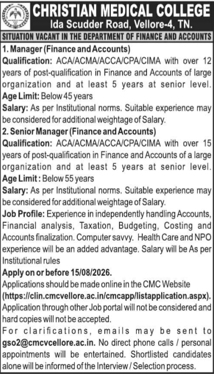 Job Opening: Finance and Accounts Managers