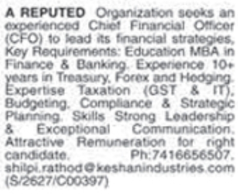 Job Opening for Chief Financial Officer (CFO)
