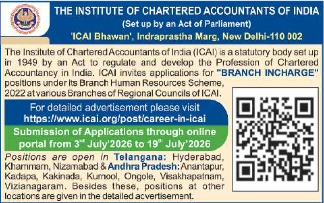 Job Opening: ICAI Branch Incharge Positions