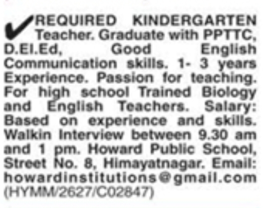Job Opening: Kindergarten, High School Biology, and English Teachers