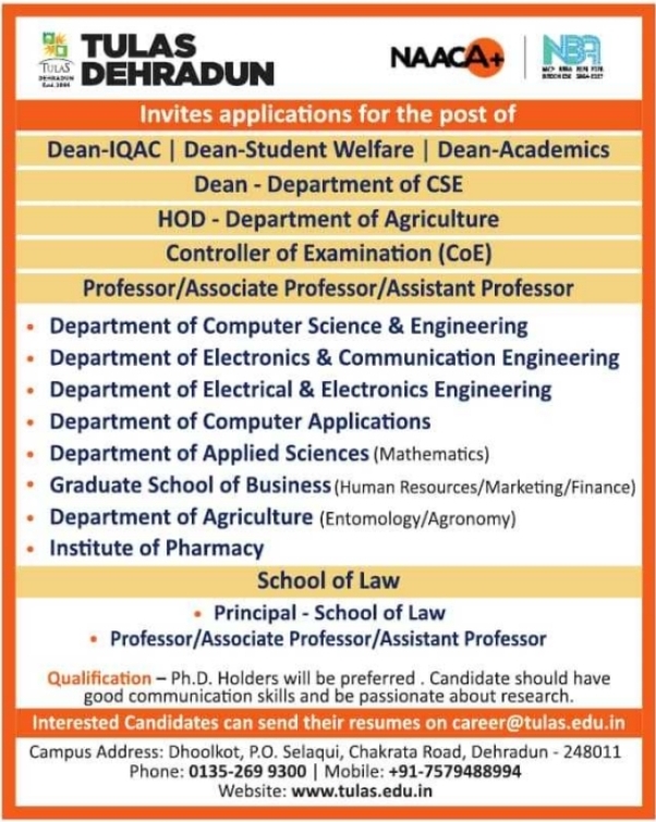 Job Opening: Leadership and Faculty Positions at Tula's Institute