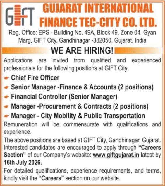 Job Opening: Managerial and Executive Roles at GIFT City