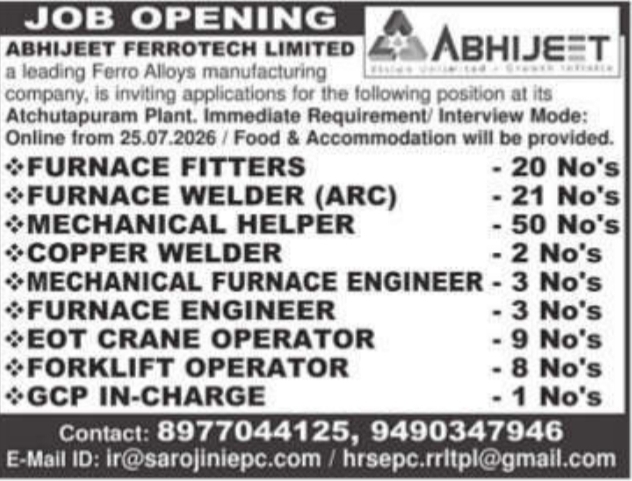 Job Opening: Manufacturing Plant Technical Vacancies