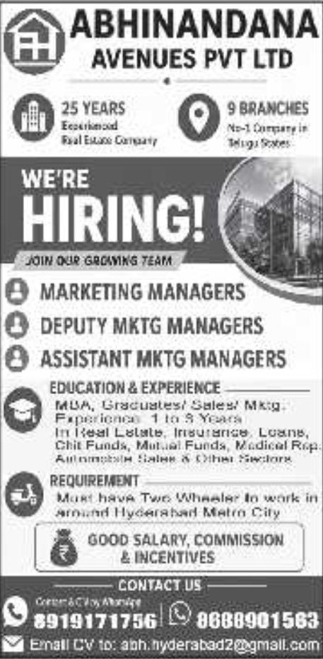 Job Opening: Marketing Managers & Assistant Managers
