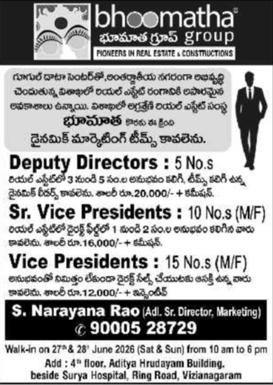Job Opening: Marketing Roles, Bhoomatha Group