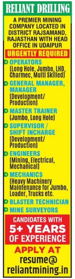 Job Opening: Mining and Technical Staff at Reliant Drilling