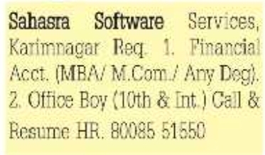 Job Opening: Multiple Positions at Sahasra Software Services
